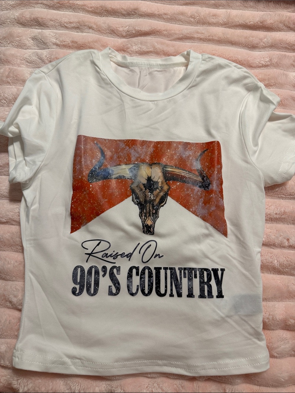 SHEIN White Graphic Crop Top with Rust Accent & Steer Skull